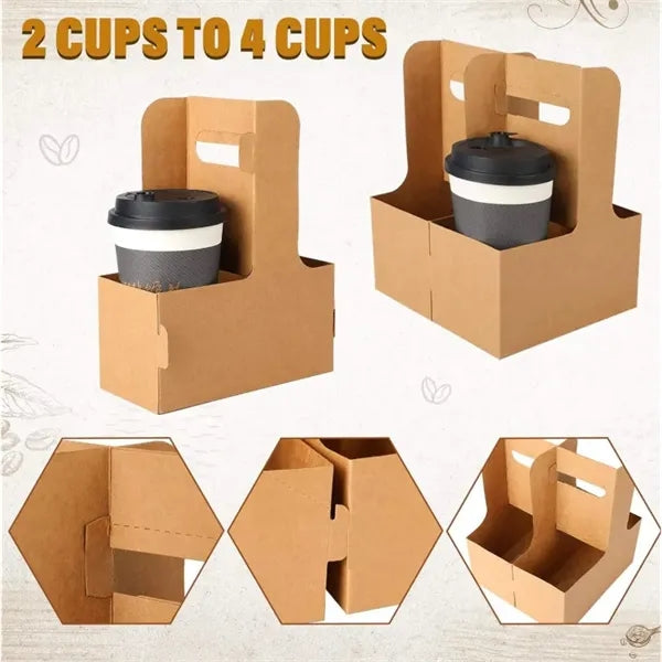 Folding Kraft Paper Cup Drink Holder 2/4 Cups