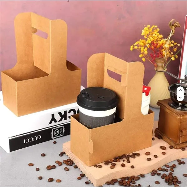 Folding Kraft Paper Cup Drink Holder 2/4 Cups