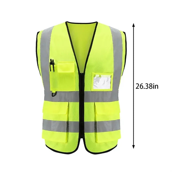 Reflective safety vest with pocket for construction riding
