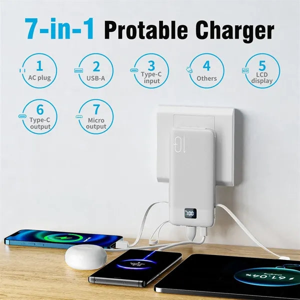 10000mAh Power Bank w/ 4 Built-in Cables