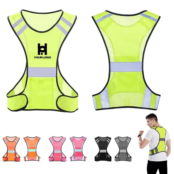 Reflective safety vest with large pocket for running cycling
