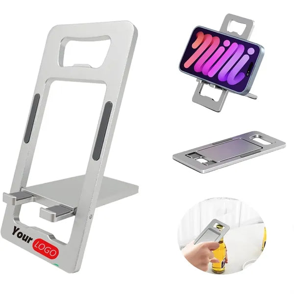 Card-style aluminum phone stand bottle opener