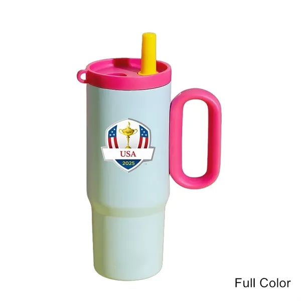 25 oz Double Wall Stainless Steel Tumbler With Handle Straw