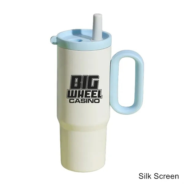 25 oz Double Wall Stainless Steel Tumbler With Handle Straw