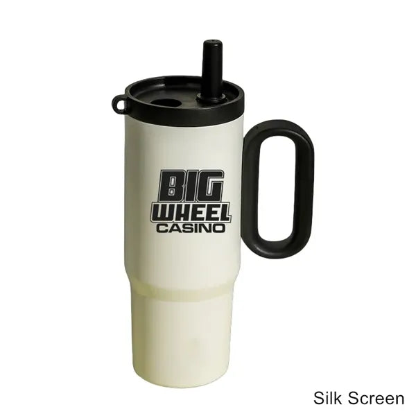 25 oz Double Wall Stainless Steel Tumbler With Handle Straw