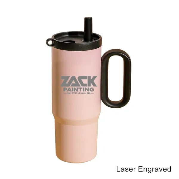 25 oz Double Wall Stainless Steel Tumbler With Handle Straw
