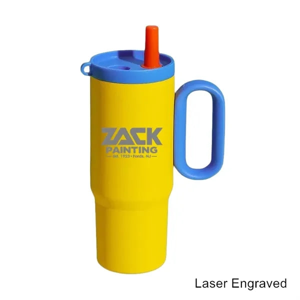 25 oz Double Wall Stainless Steel Tumbler With Handle Straw