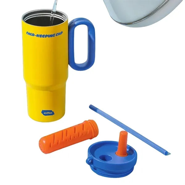 25 oz Double Wall Stainless Steel Tumbler With Handle Straw