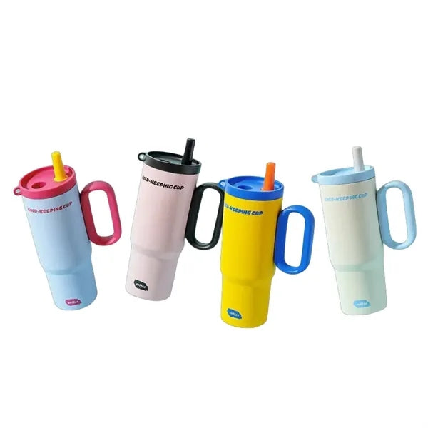 25 oz Double Wall Stainless Steel Tumbler With Handle Straw
