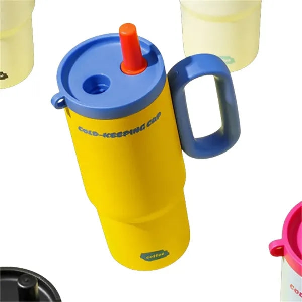 25 oz Double Wall Stainless Steel Tumbler With Handle Straw