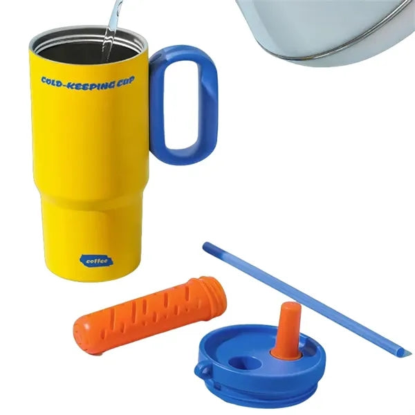 25 oz Double Wall Stainless Steel Tumbler With Handle Straw