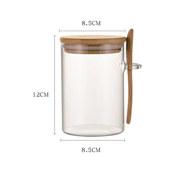 Borosilicate Glass Airtight Spice Jar Set with Bamboo Spoon