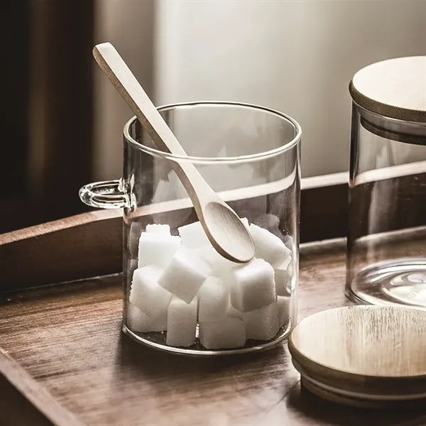 Borosilicate Glass Airtight Spice Jar Set with Bamboo Spoon