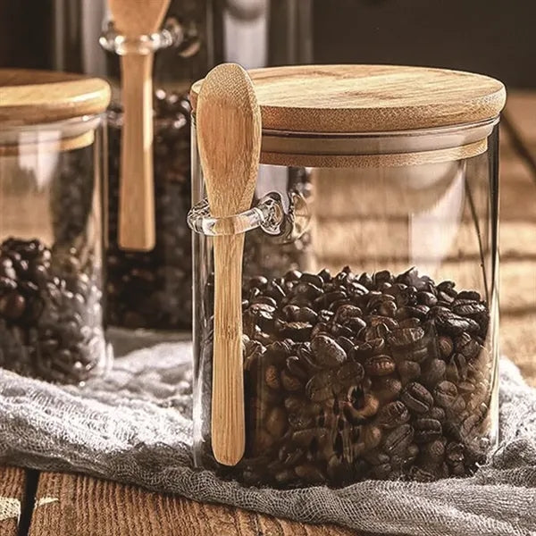 Borosilicate Glass Airtight Spice Jar Set with Bamboo Spoon