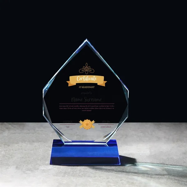 Faceted Crystal Diamond Award on Blue Base