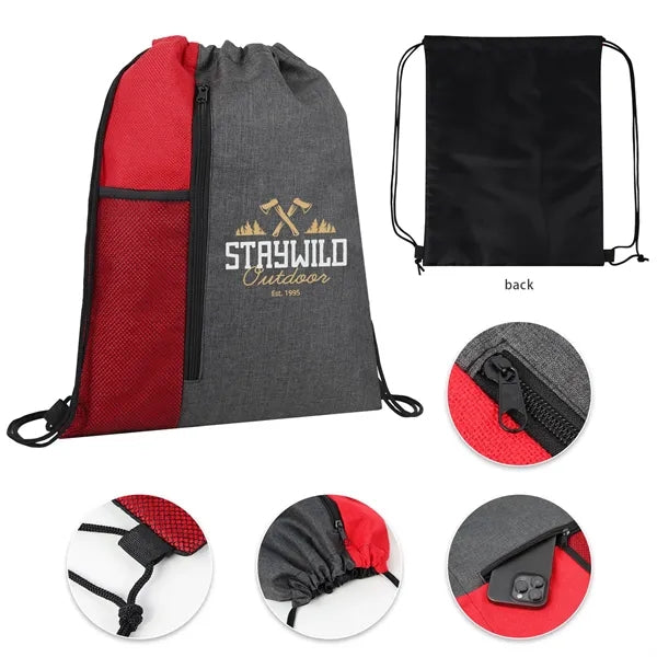 Vertical Drawstring Cinch Backpack with Mesh Pock