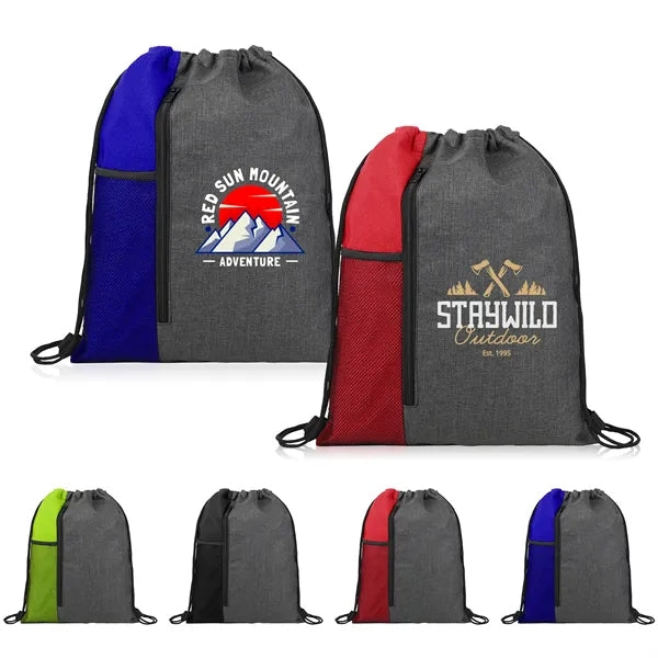 Vertical Drawstring Cinch Backpack with Mesh Pock