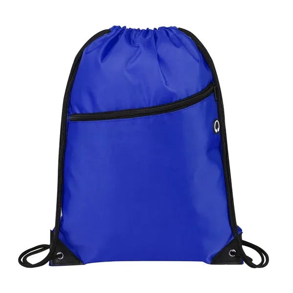 420D Durable Drawstring Bag with Front Zip Pocket