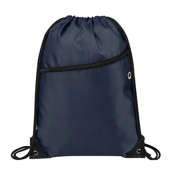 420D Durable Drawstring Bag with Front Zip Pocket