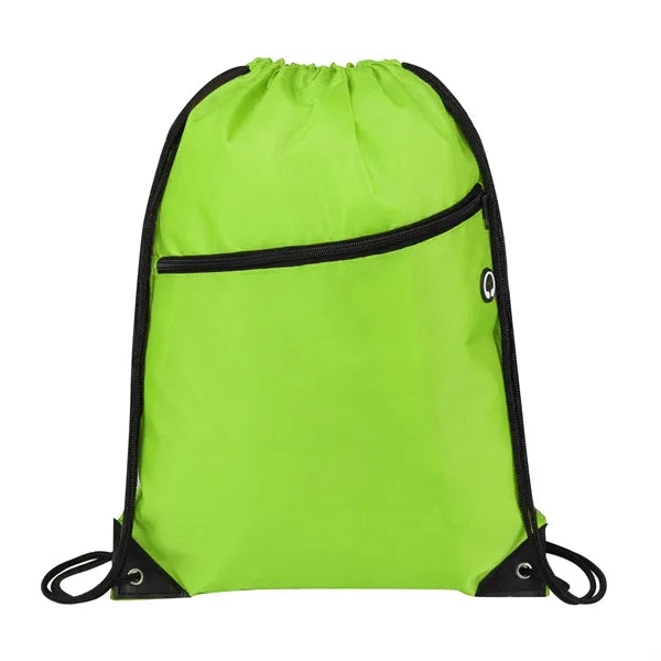 420D Durable Drawstring Bag with Front Zip Pocket