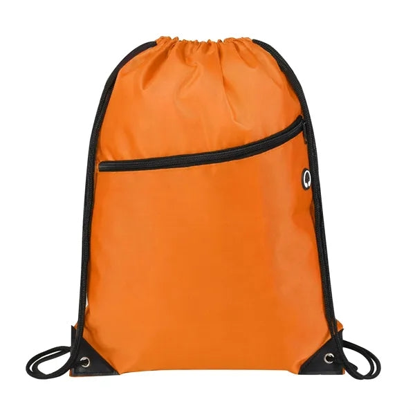 420D Durable Drawstring Bag with Front Zip Pocket