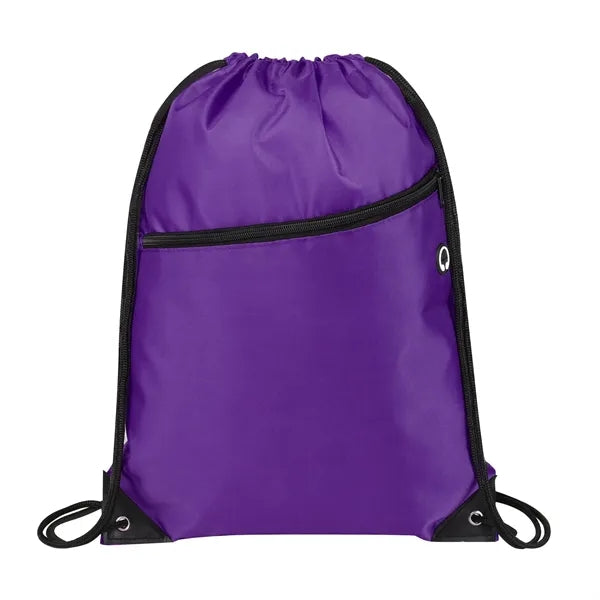 420D Durable Drawstring Bag with Front Zip Pocket