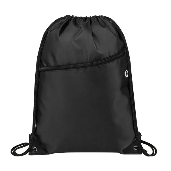 420D Durable Drawstring Bag with Front Zip Pocket