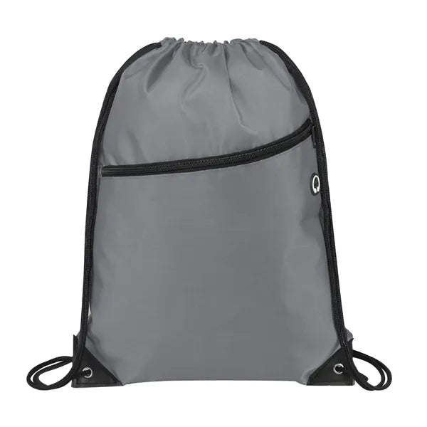 420D Durable Drawstring Bag with Front Zip Pocket