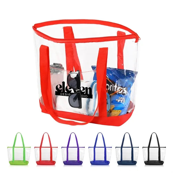 Clear Zipper Tote Bag with Front Pocket