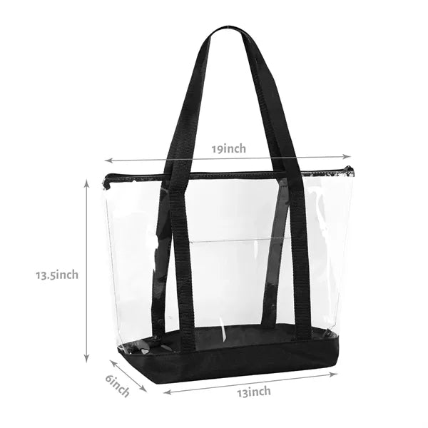 Clear Zipper Tote Bag with Front Pocket