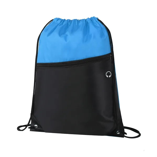 Two-Tone Drawstring Bag with Front Zippered Pocket