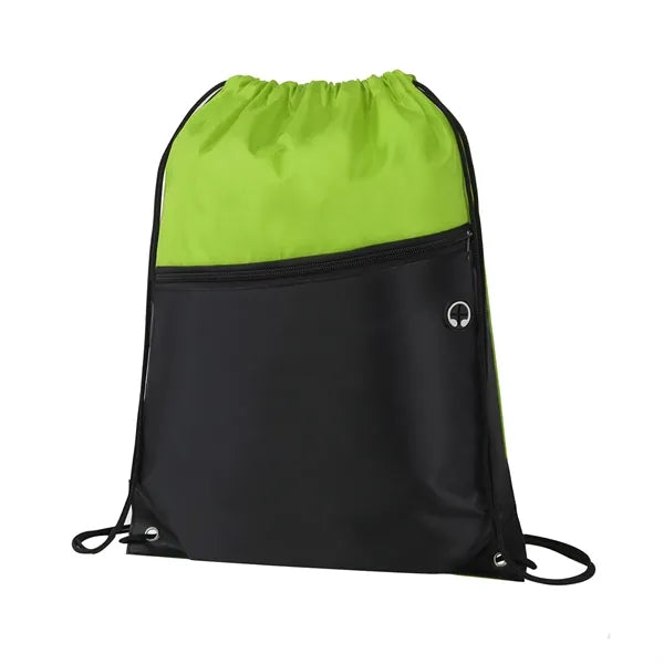 Two-Tone Drawstring Bag with Front Zippered Pocket