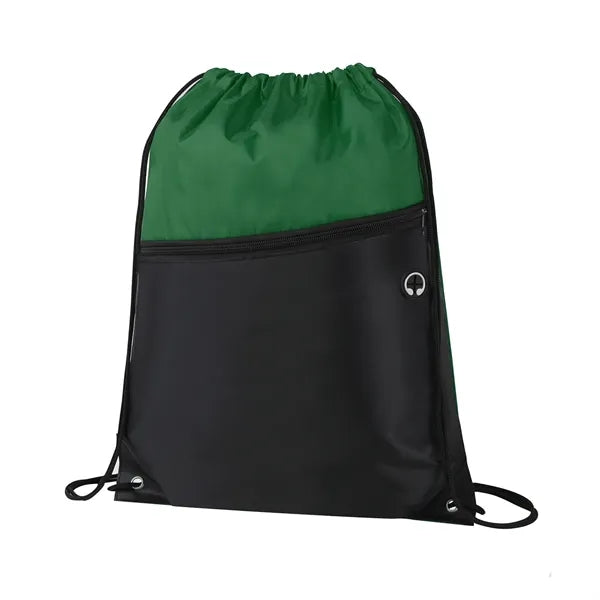 Two-Tone Drawstring Bag with Front Zippered Pocket
