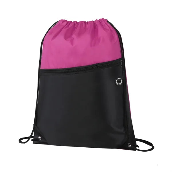 Two-Tone Drawstring Bag with Front Zippered Pocket