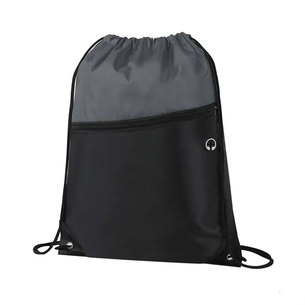 Two-Tone Drawstring Bag with Front Zippered Pocket