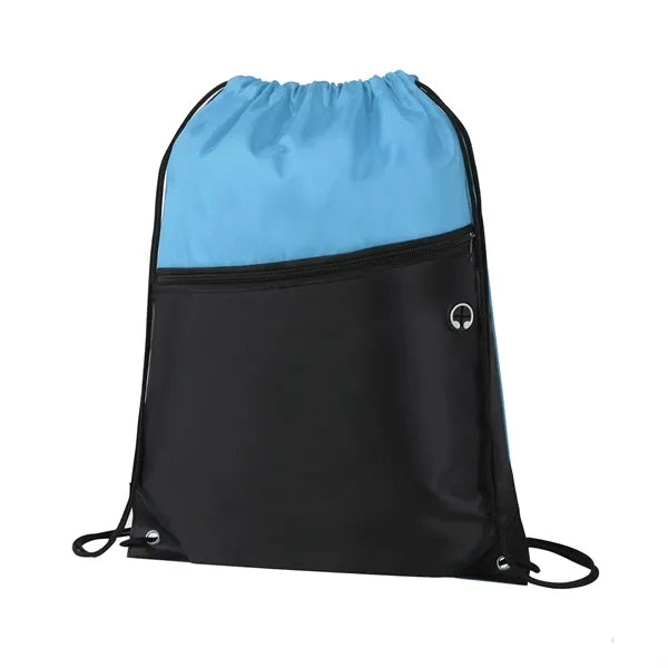 Two-Tone Drawstring Bag with Front Zippered Pocket