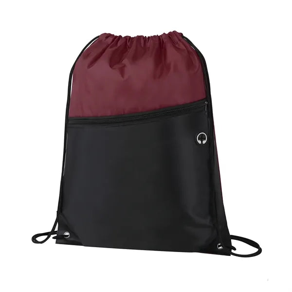 Two-Tone Drawstring Bag with Front Zippered Pocket