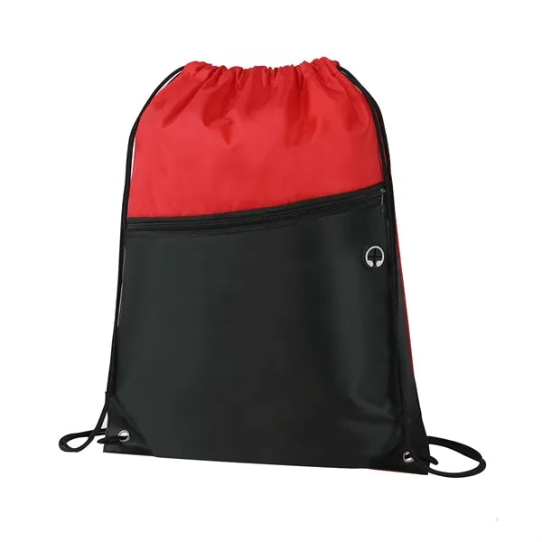 Two-Tone Drawstring Bag with Front Zippered Pocket