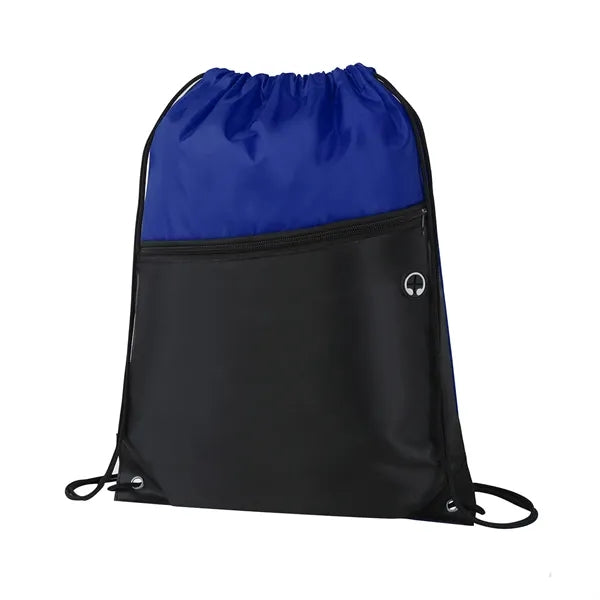 Two-Tone Drawstring Bag with Front Zippered Pocket