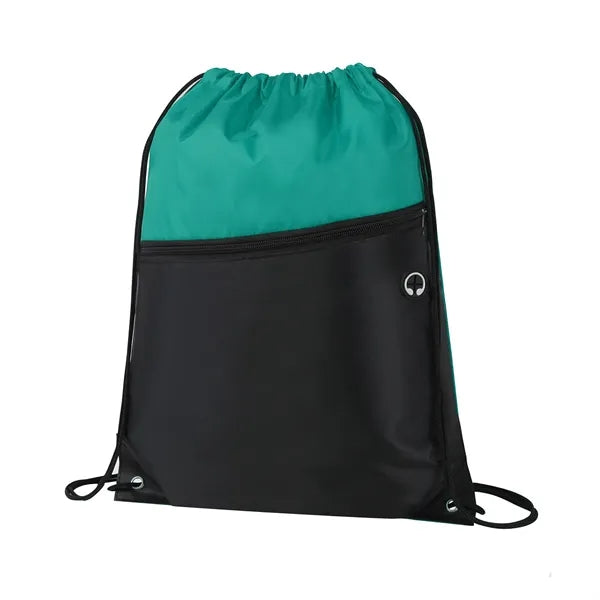 Two-Tone Drawstring Bag with Front Zippered Pocket