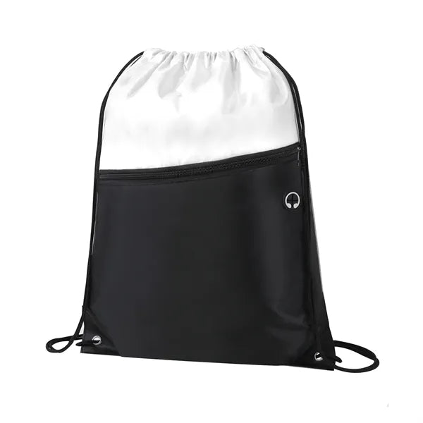 Two-Tone Drawstring Bag with Front Zippered Pocket