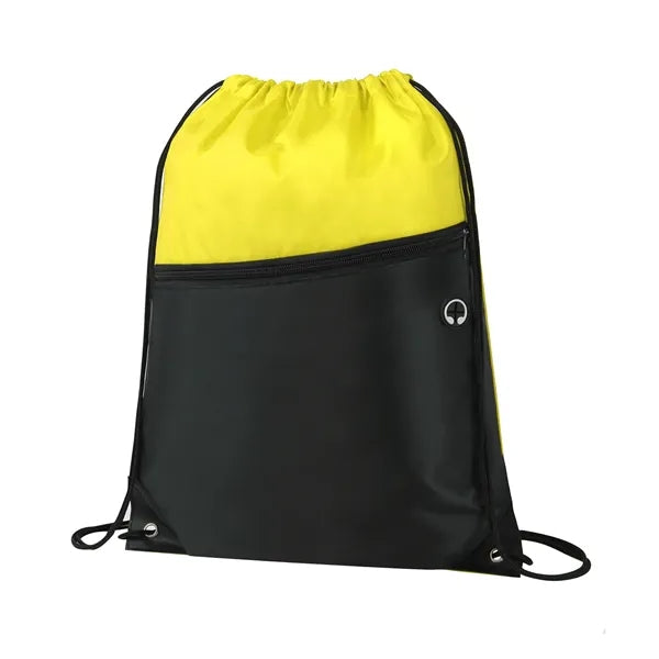 Two-Tone Drawstring Bag with Front Zippered Pocket
