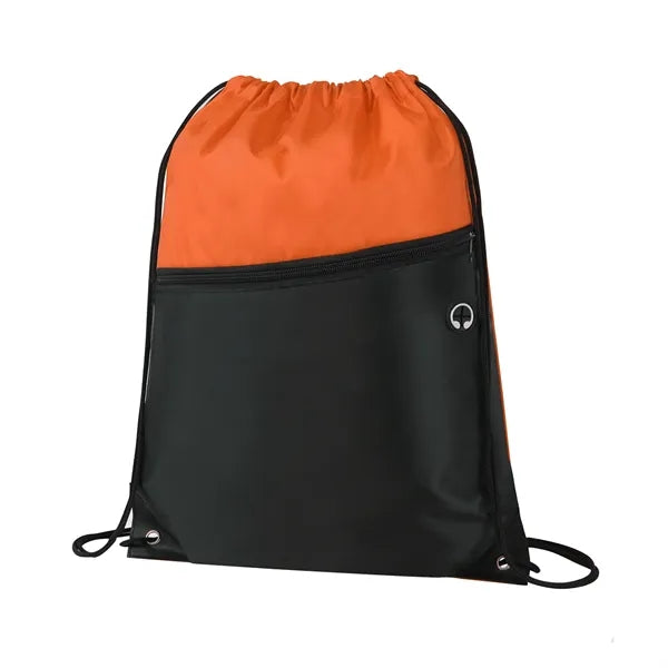 Two-Tone Drawstring Bag with Front Zippered Pocket