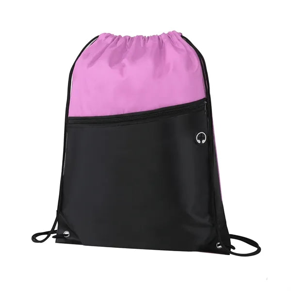 Two-Tone Drawstring Bag with Front Zippered Pocket