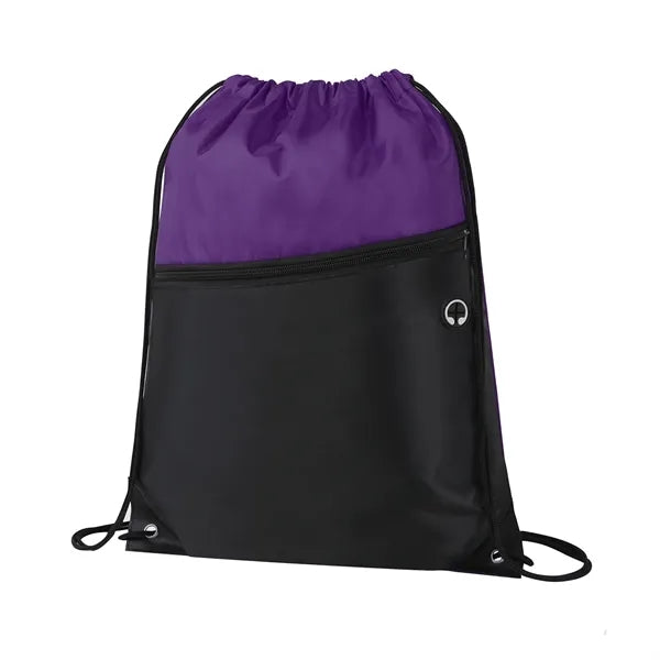 Two-Tone Drawstring Bag with Front Zippered Pocket
