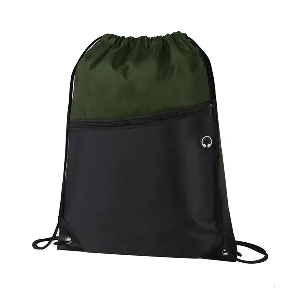 Two-Tone Drawstring Bag with Front Zippered Pocket