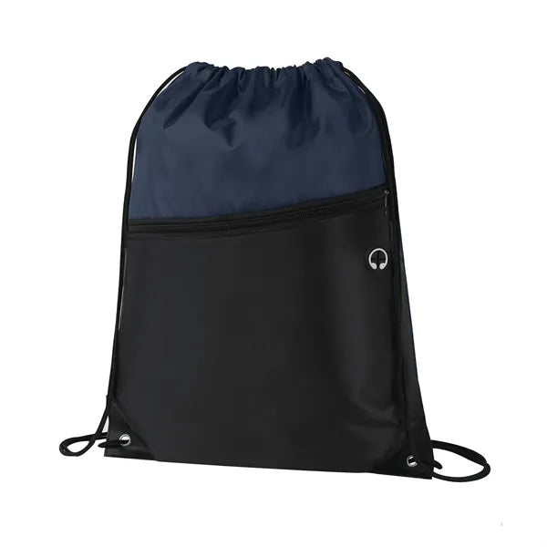 Two-Tone Drawstring Bag with Front Zippered Pocket