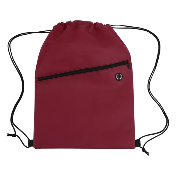 Non-woven Sports Cinch Bag with Front Zipper
