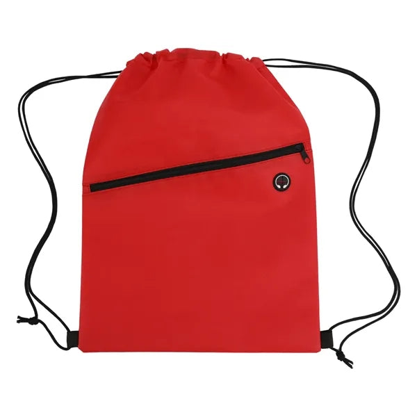 Non-woven Sports Cinch Bag with Front Zipper