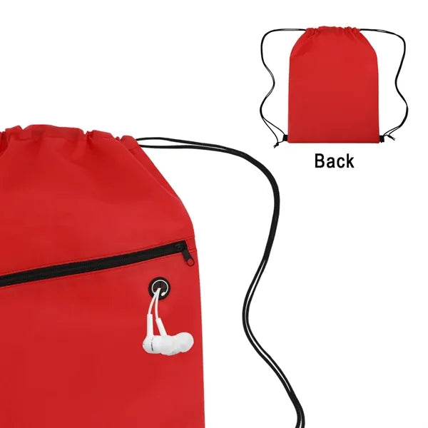 Non-woven Sports Cinch Bag with Front Zipper